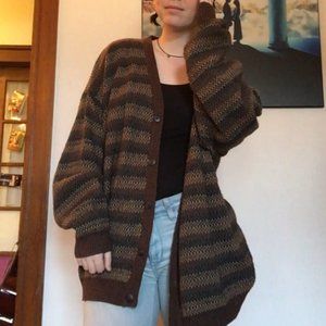 Vintage Oversized Striped Grandpa Cardigan Sweater